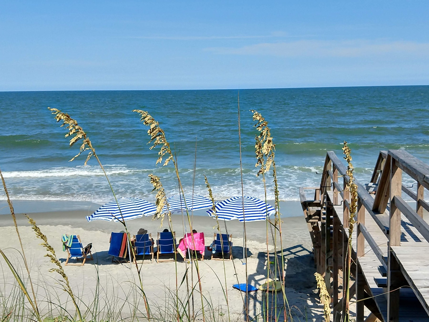 Pawleys Island beach with sea oats in the foreground; photographed July 2019.